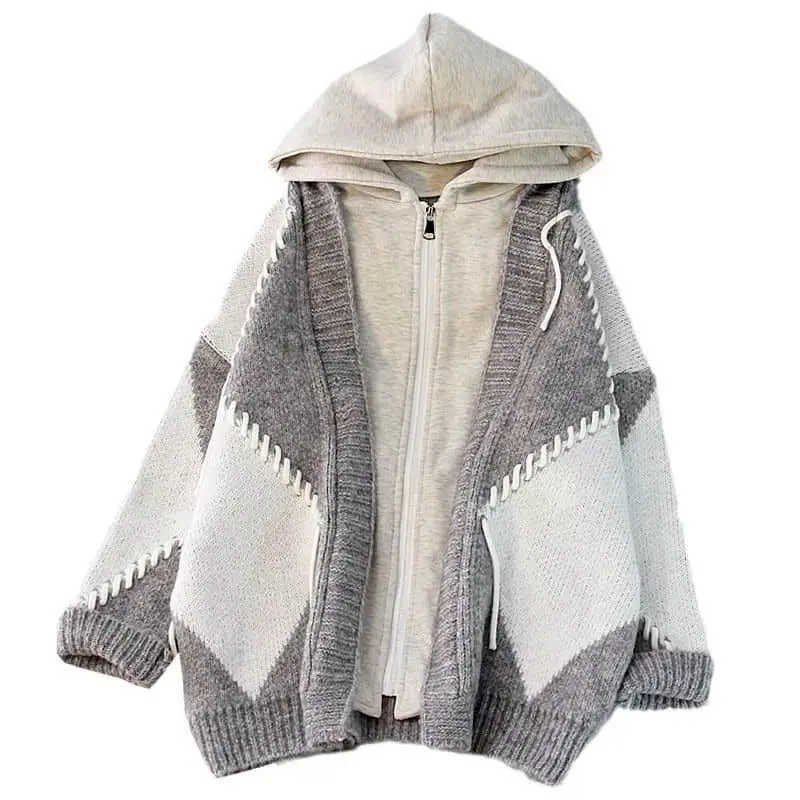 Fashion Sweaters Women Autumn Winter Trend Hooded Sweater Knit Cardigan Coat Thicken Multi Panel Zipper Hoodie Y2k Casual Tops