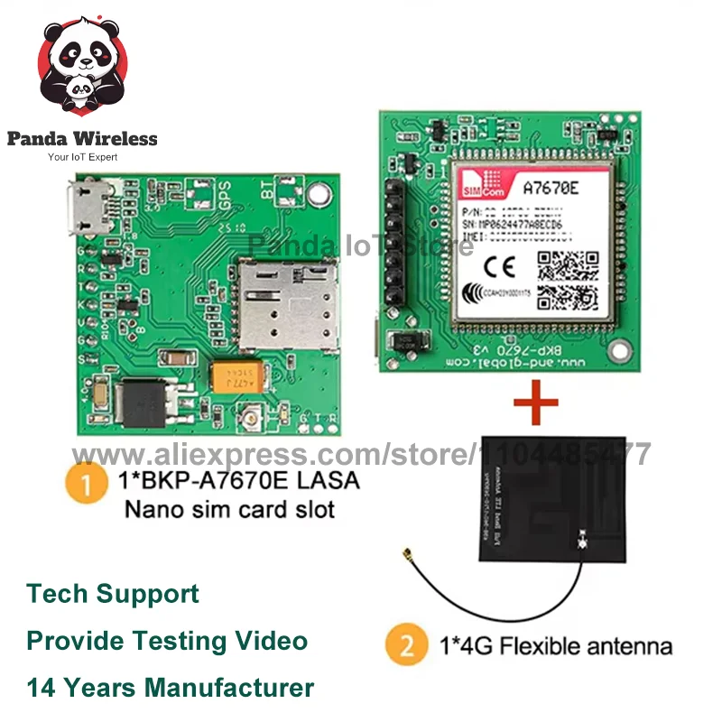 Simcom A7670E LTE Cat1 Module BK-A7670E Single SIM Card Slot Multi-Band GSM GPRS Board with Optional GPS for M2M Applications