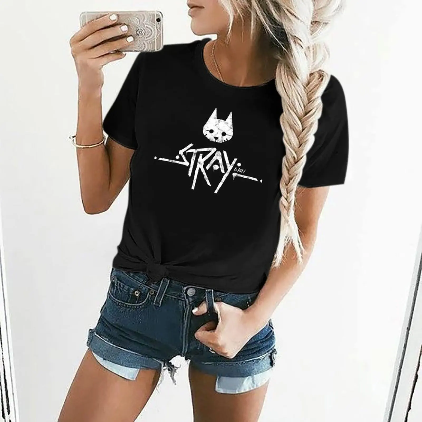 Stray Logo T-Shirt vintage clothes Female clothing summer top T-shirt Women