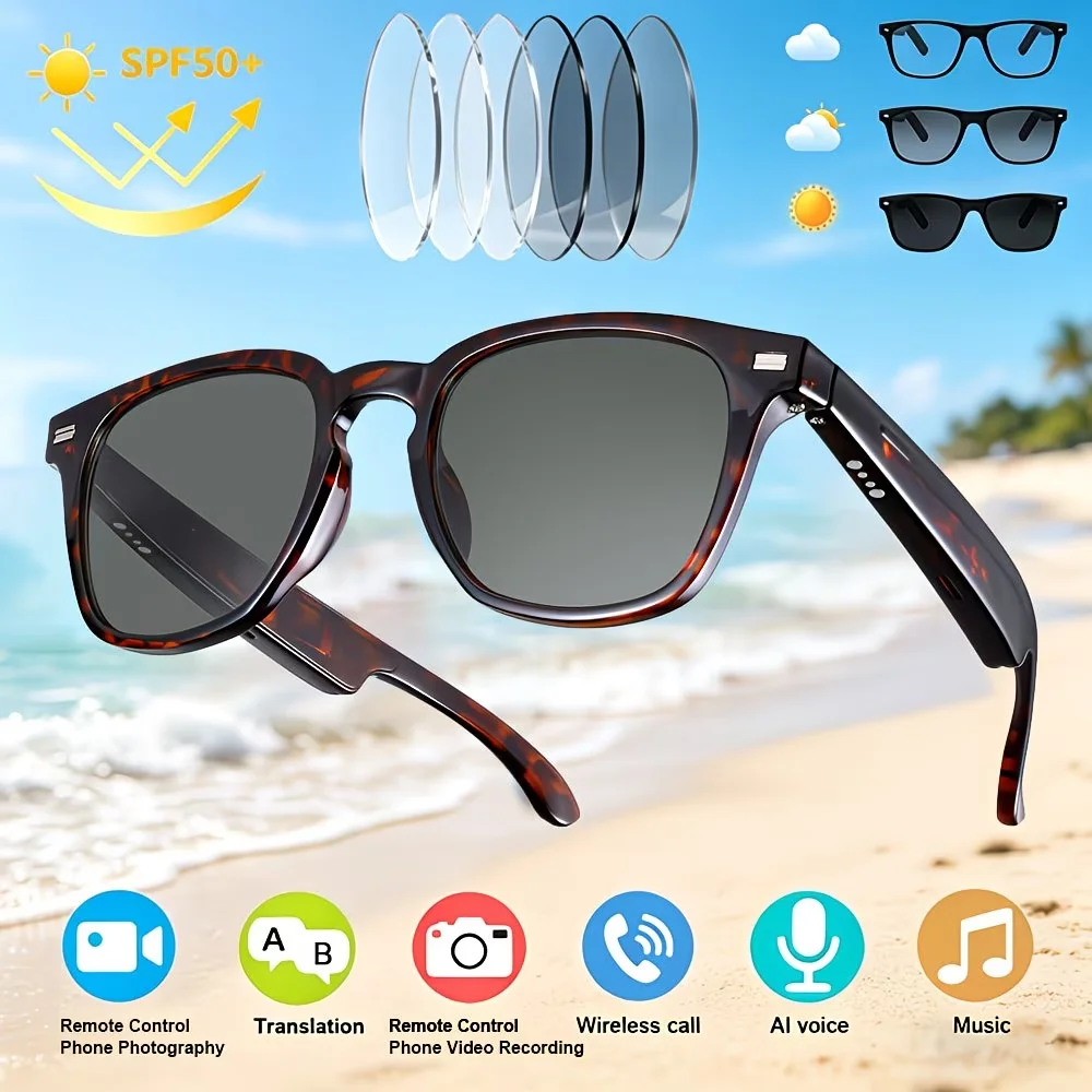 Smart Wireless Glasses: Touch-Controlled Sunglasses That Support Translation, Music Playback, and Phone Calls. They Feature an Ultra-Long Battery Life and Are Made of lightweight Materials for Easy Portability, Making Them Ideal for Outdoor Travel.