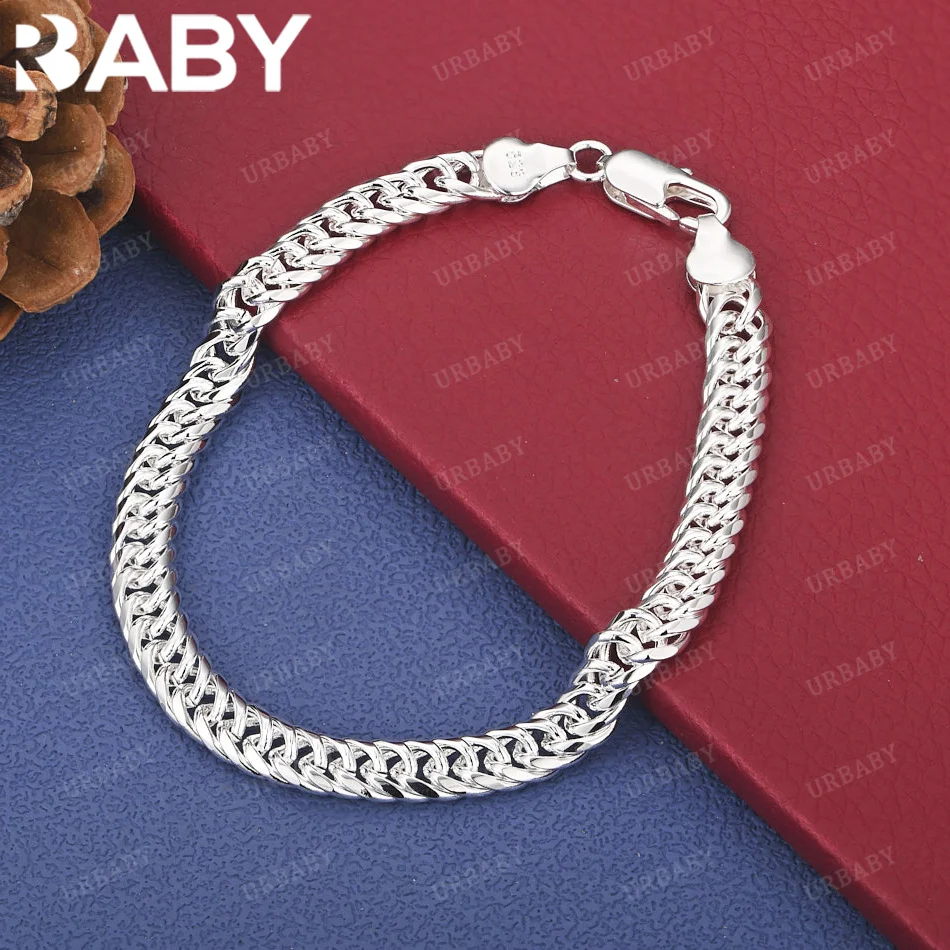 

URBABY 925 Sterling Silver Chain Bracelet For Women Men Fashion Jewelry Exquisite Party Accessories Holiday Gift