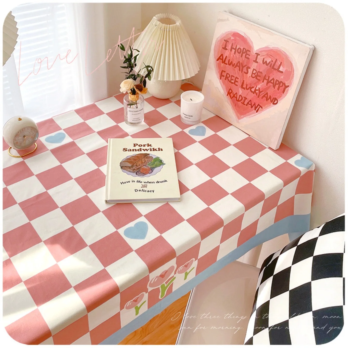 Checkered Tulip Tablecloth Waterproof and Oil Resistant Household Coffee Tablecloth TV Cabinet Dustproof Tablecloth