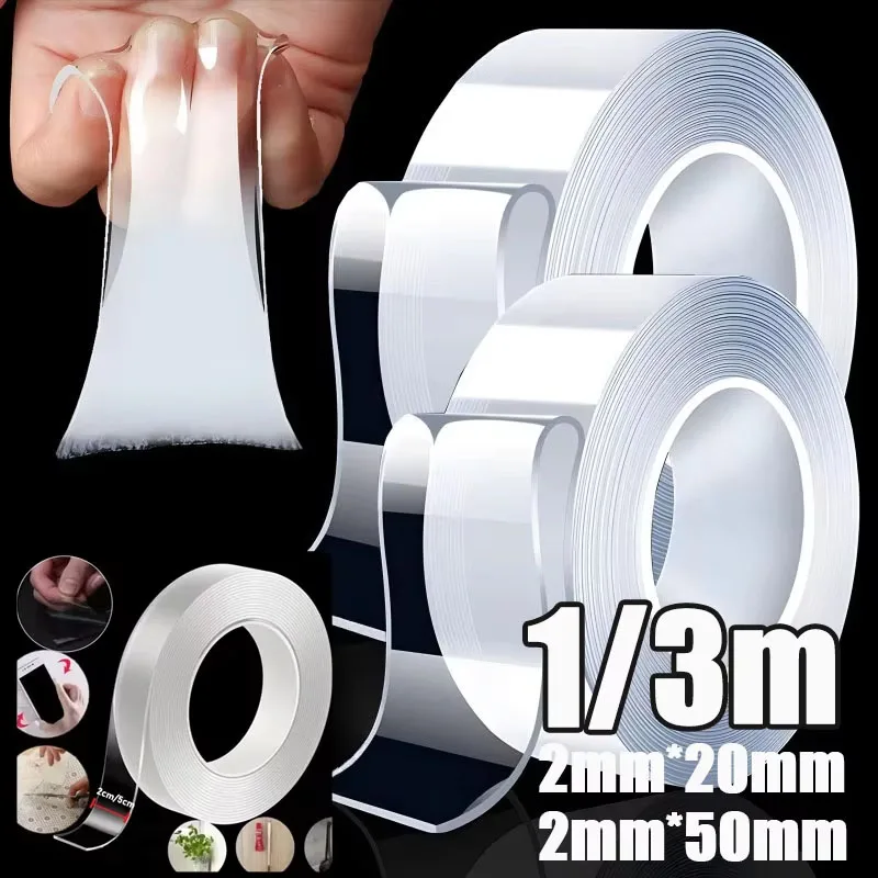 1 Roll Super Strong Nano Double Sided Tape Heavy Duty Reusable Washable Adhesive For Crafts Christmas Decor Home Office Mounting