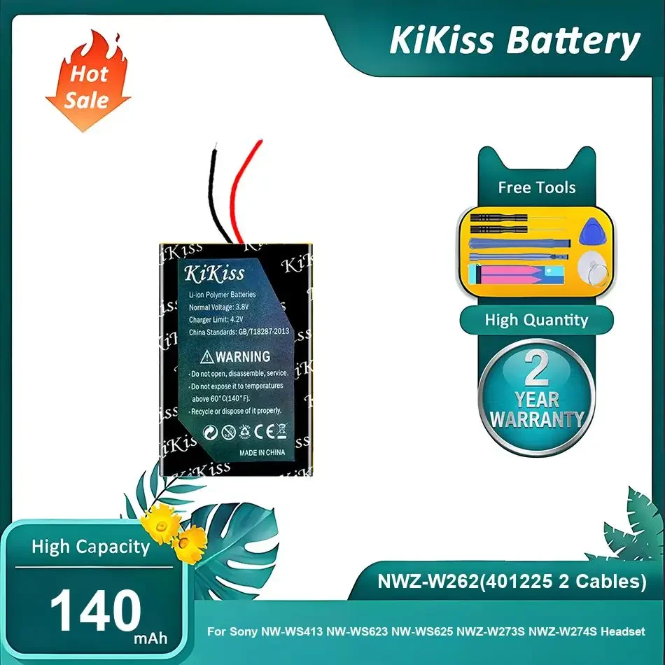 Аккумулятор NWZ-W262 (401225, 2 кабеля) для Sony NW-WS413, NW-WS623, NW-WS625, NWZ-W273S, NWZ-W274S, NWZ-W252, NWZ-W262, NWZ-W202