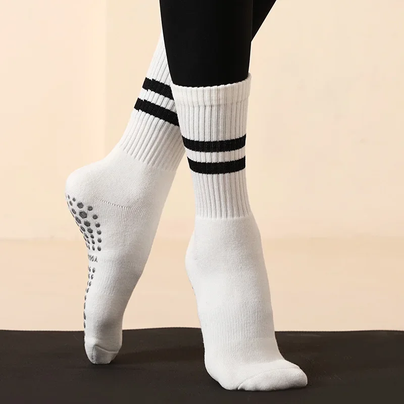 Women White Yoga Pilates Socks Non-slip Yoga Socks Woman Four Seasons Non-slip Sports Running Cotton Socks