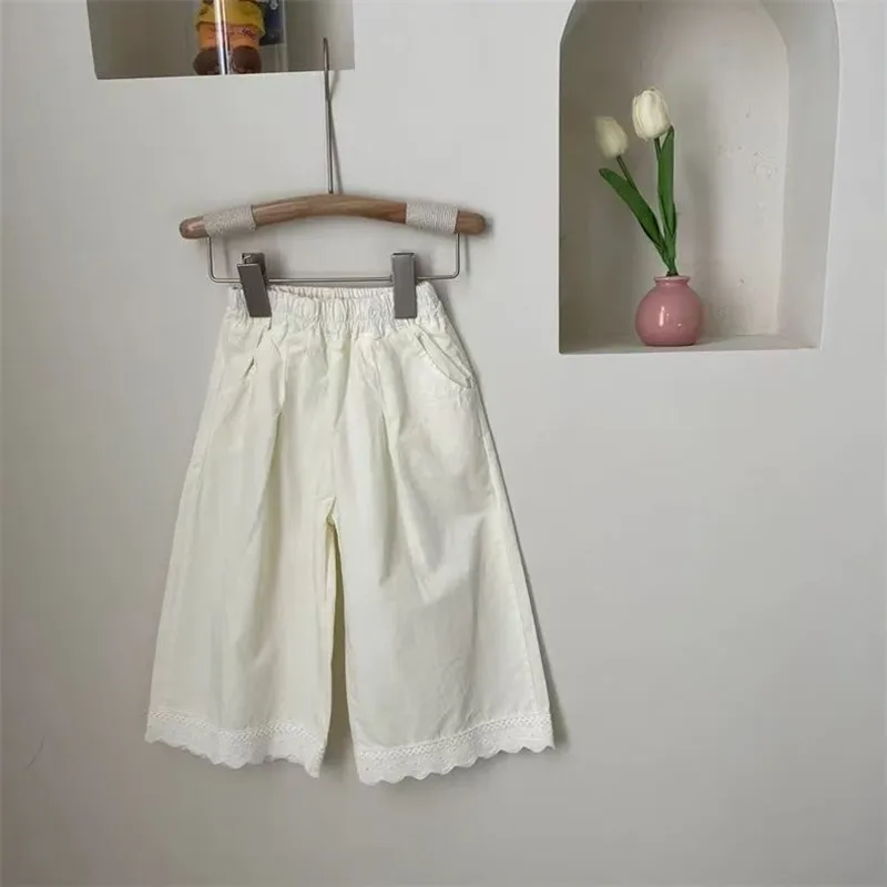 

Girls' Wide Leg Pants Spring and Autumn 2026 New Collection Children's Lace Splicing Long Pants Casual Trousers 80-130CM
