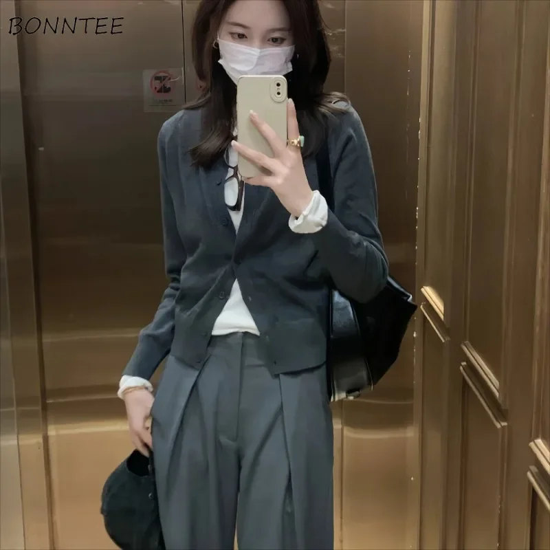 

Cardigan Women Soft Slim Fit Chic Single Breasted All-match Korean Fashion Solid Minimalist Knitwear Trendy Vintage Spring Cozy