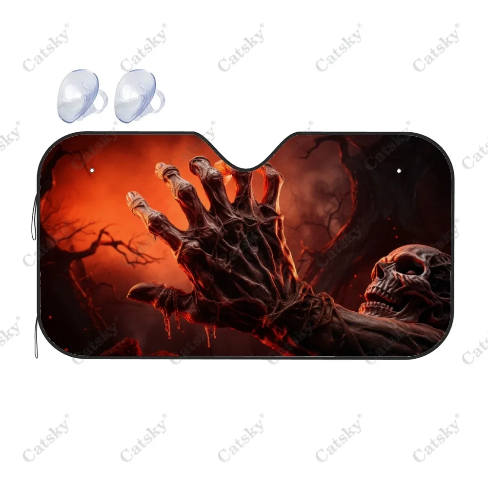 Skull Creepy Demons Car Windshield Sunshade, Front Auto Car Windshield Sun Shade Blocks Uv Rays Sun Visor Protector