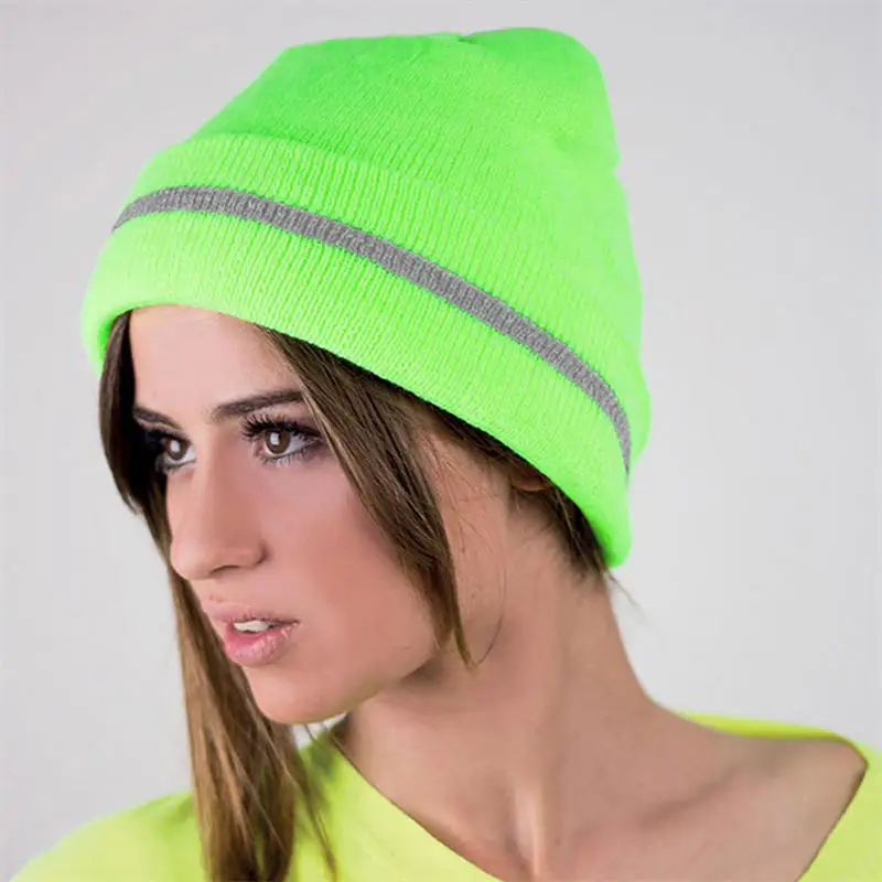 Unisex Reflective Knitted Hats Luminous Outdoor Cycling Ski Warm Caps Women Men Autumn Winter Hats Casual Bonnet