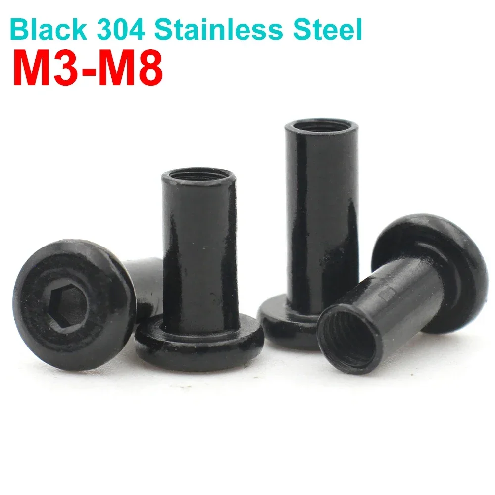 

M3 M4 M5 M6 M8 Black 304 Stainless Steel Hex Socket Hexagon Large Flat Head Rivet Connector Insert Joint Sleeve Cap Nut