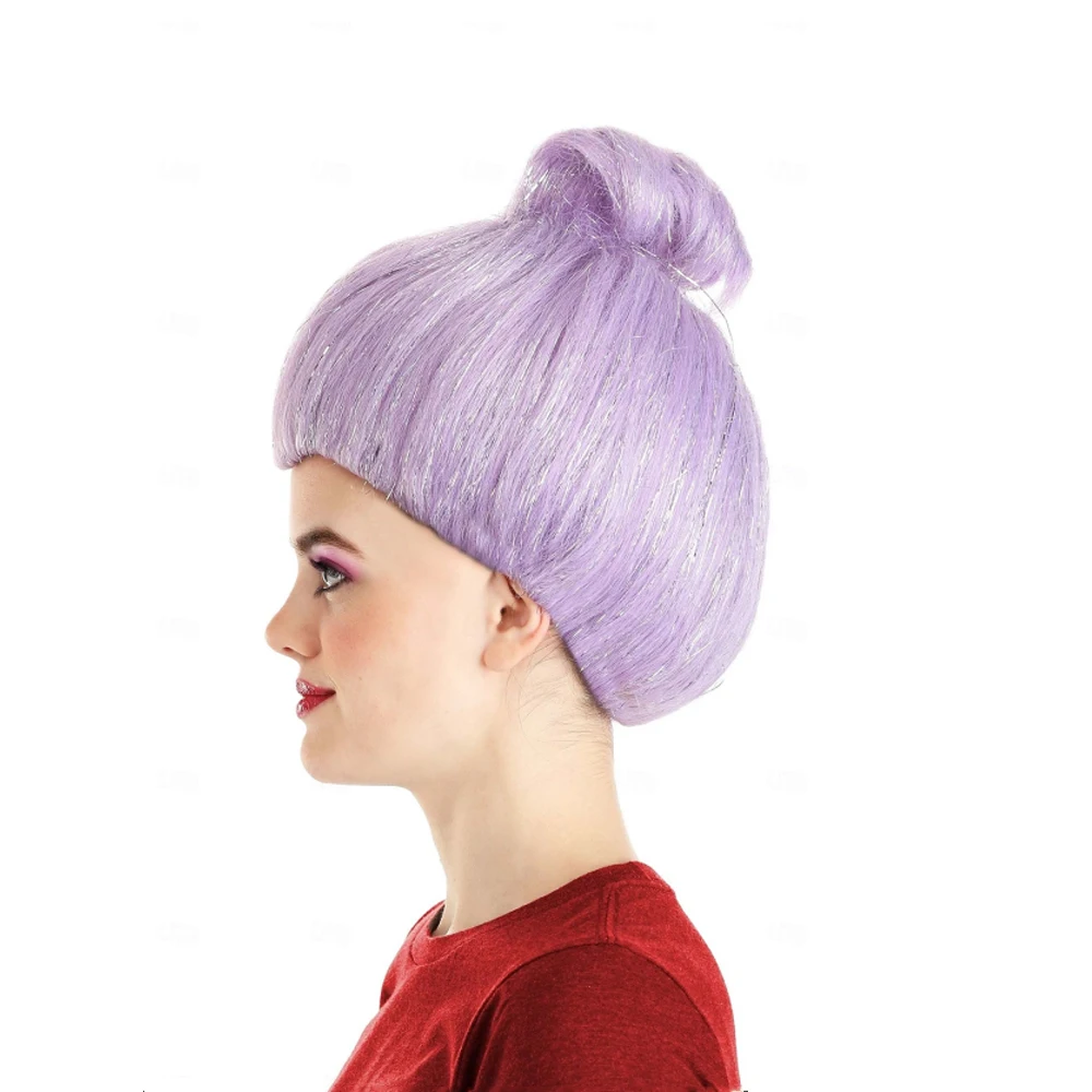 HAIRJOY Damen-Perücke aus Kunsthaar, kurz, hellviolett, Feen-Tante-Kostüm-Perücke für Karneval, Cosplay-Kostüm – Detail 3