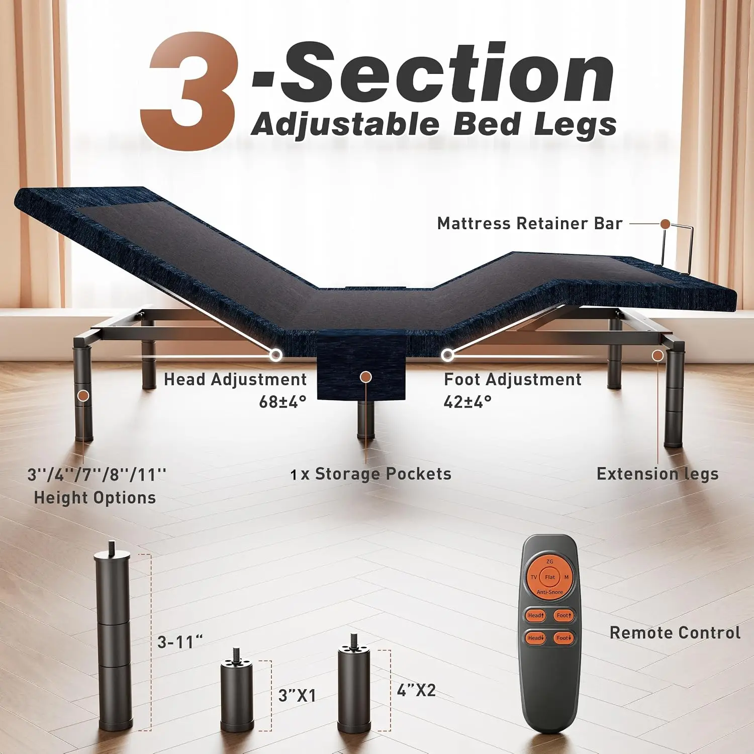 Twin XL Adjustable Bed Base Quiet Motor Zero Gravity Anti-Snore