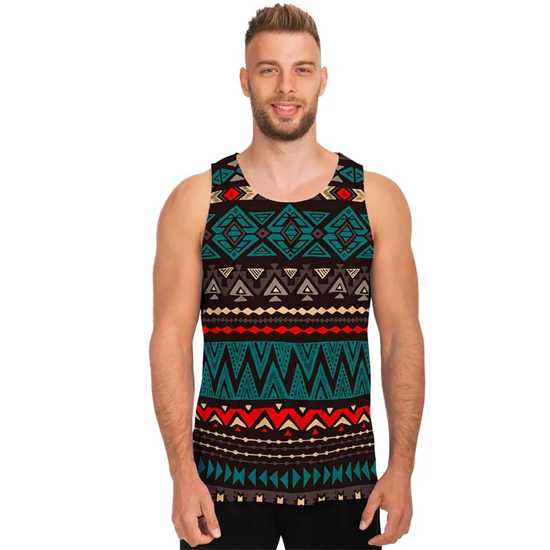 3D Tribal Aztec Trippy Styles Print Tank Top Kid Cool Streetwear Short Sleeveless Men Fashion Gym Sports Tank Tops Vintage Vest