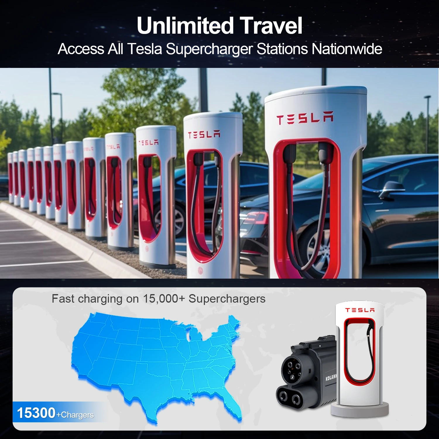 Kolanky Tesla Supercharger To CCS1 Charging Adapter Max 500A 250KW NACS to CCS Electric Vehicle Adapter, Tesla Supercharger