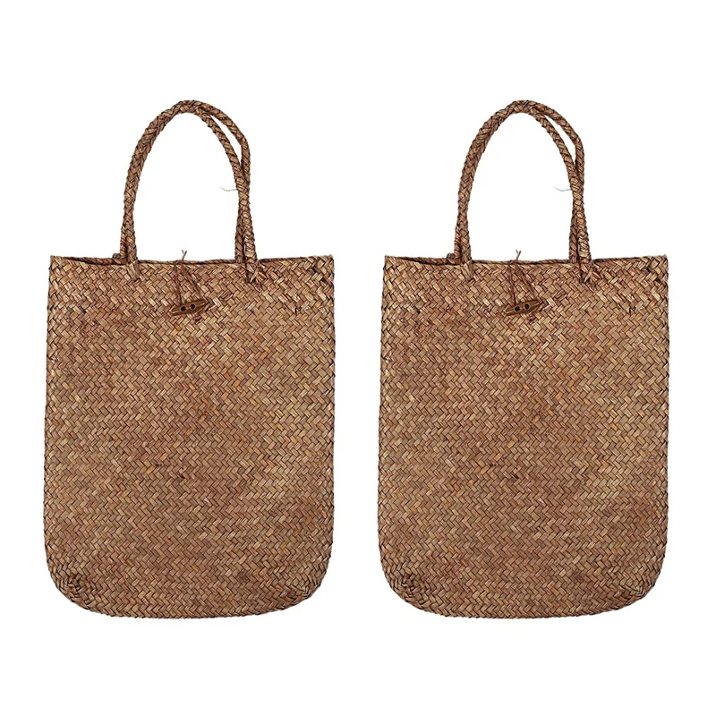 

2X Women Fashion Designer Lace Handbags Tote Bags Handbag Wicker Rattan Bag Shoulder Bag Shopping Straw Bag