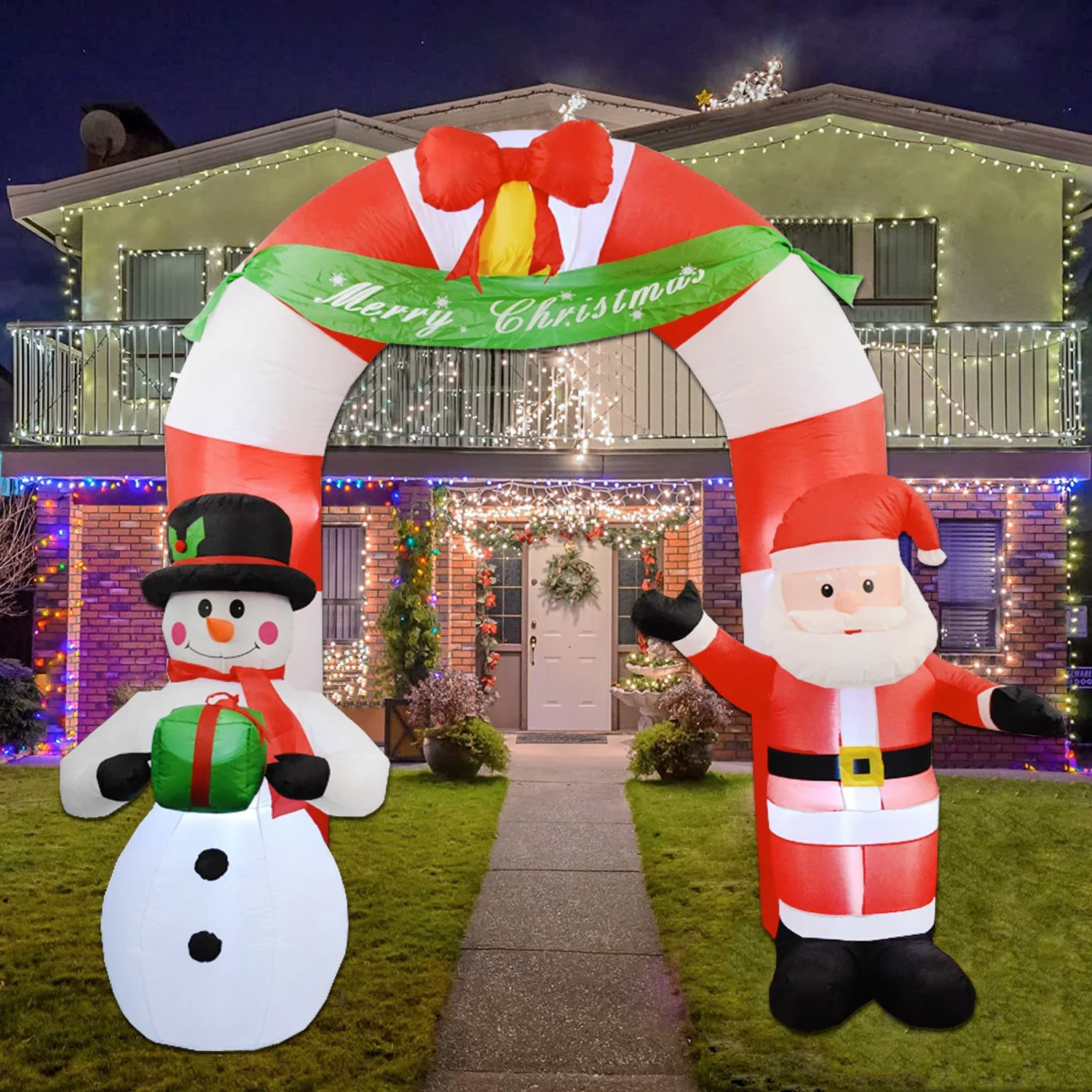 

Xmas Inflatables Arch Santa Claus Snowman LED Lights Blow Up Archway Merry Christmas Outdoor Yard Decoration Holiday Party Decor