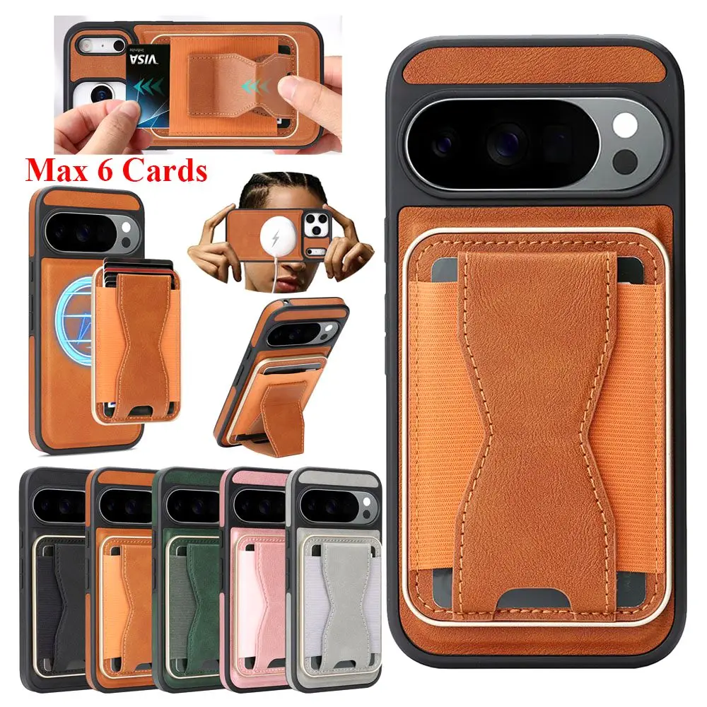 2-in-1-Ledertasche für Google Pixel 9 9A 9Pro 10 Pro 10Pro XL, kabellose Ladekarten, Slots, Halter, Ständer, Telefonabdeckung