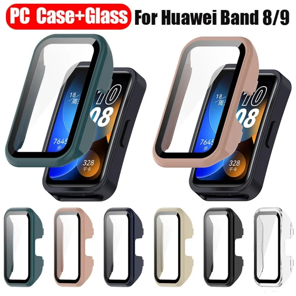 Capa protetora de vidro temperado para relógio inteligente, cobertura completa, protetor de tela anti-risco, casca dura para huawei band 9 8, novo