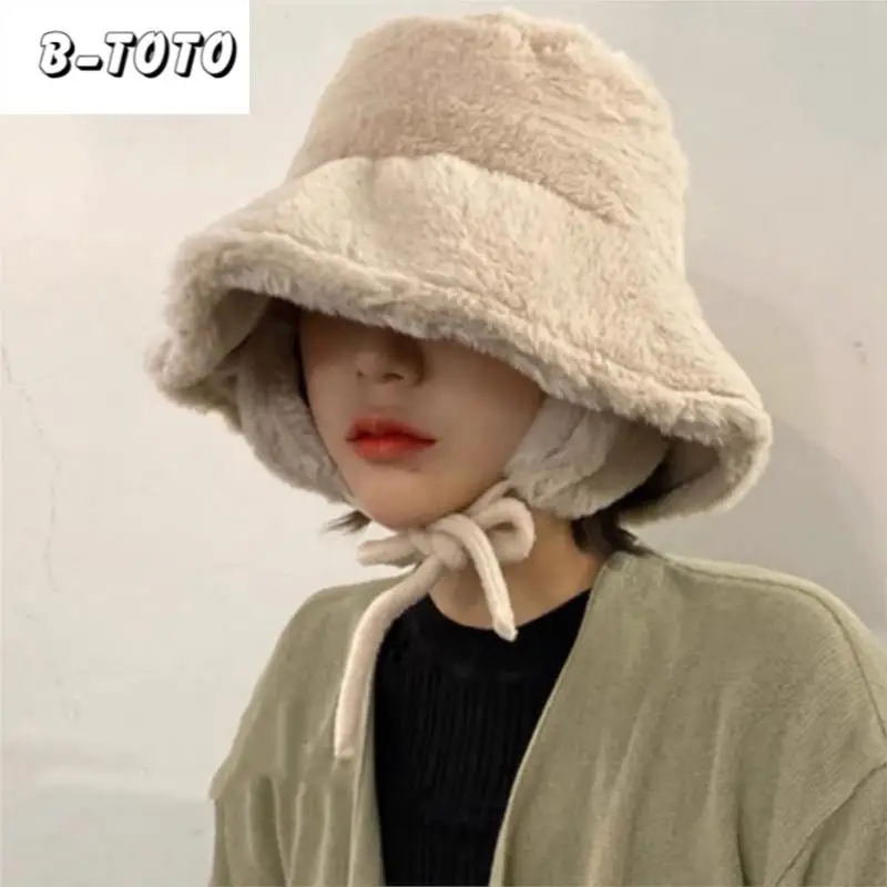 B-TOTO nowa kapelusz rybaka ucha kobieca jesienno-zimowa jednolita kolorowa ciepła czapka kapelusz rybaka czapka sto jeden