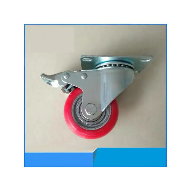 1 Pc Quality Casters 3-inch Iron Core Pu Universal Wheel With Brake Medium Red Round Rubber Coated Game Machine Caster