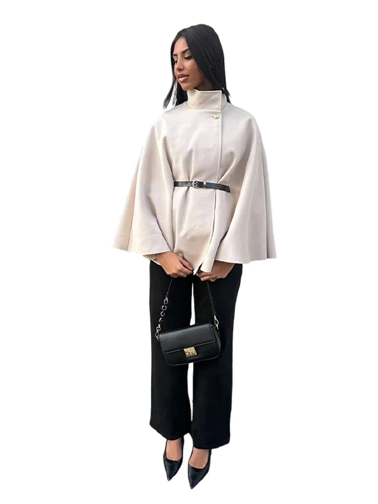 

Elegant Solid Jackets With Belt Women Single Breasted Batwing Sleeve Thick New In Coat Autumn Casual Loose Office Lady Outerwear