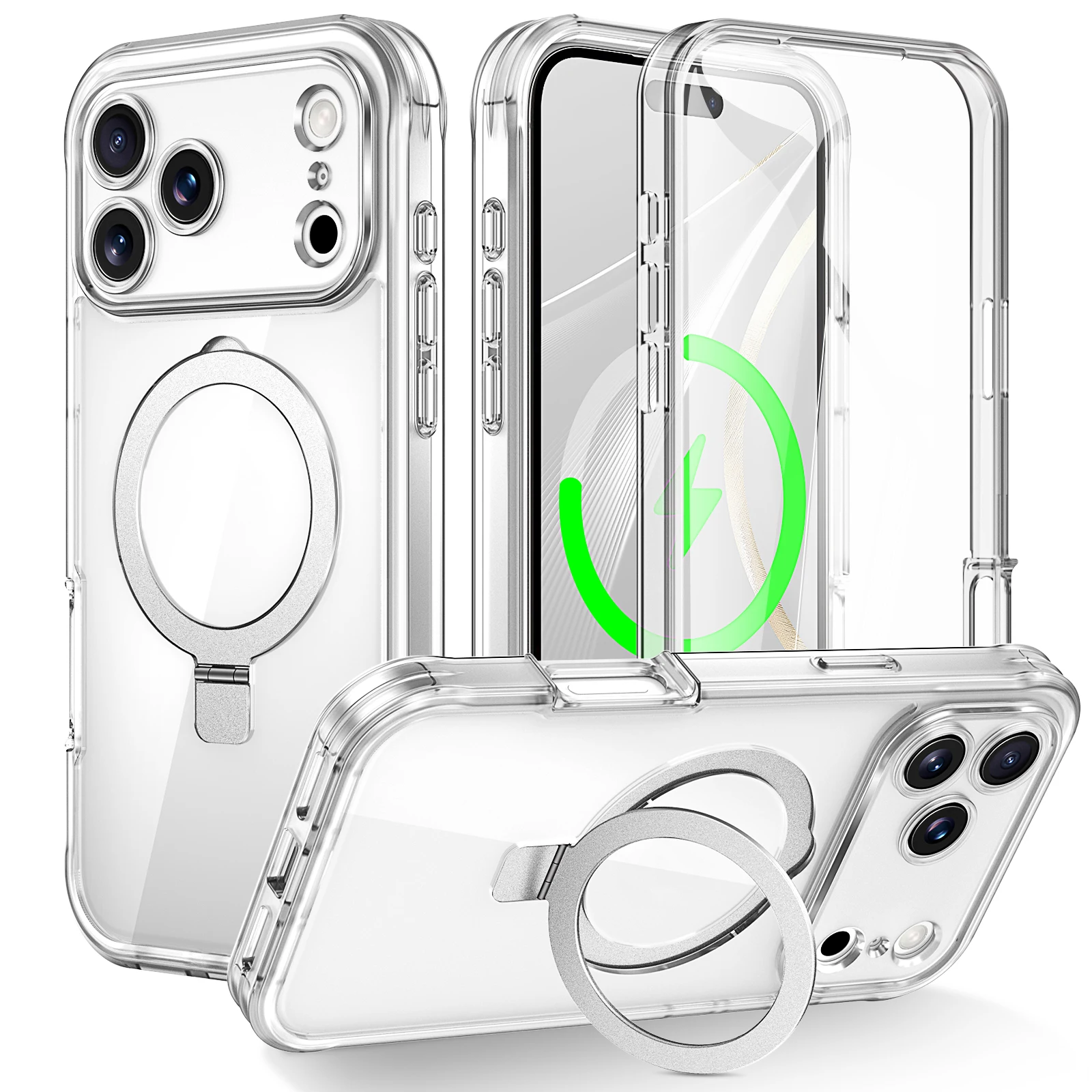 Etui do iPhone 18 Pro/17/16/15/14/13 Pro Max 16ePlus, z wbudowaną folią ochronną na ekran z materiału PET i pierścieniem, który pełni funkcję podpórki, zapewniające pełną ochronę urządzenia. — zdjęcie produktu 7