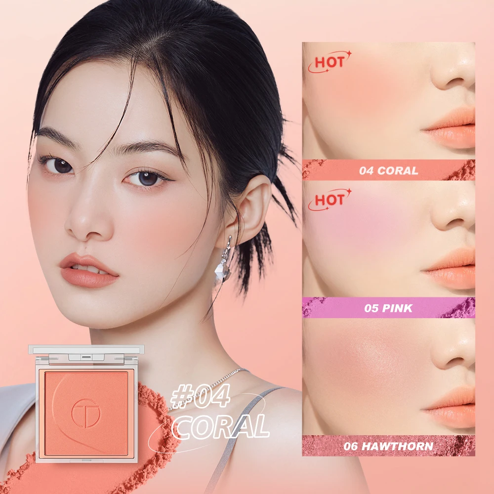 O.TWO.O Coral Pink Makeup Blush Mineral Soft Blush Powder Natural Cheek Contour Palette Shadow Matte Rouge Powder Blusher