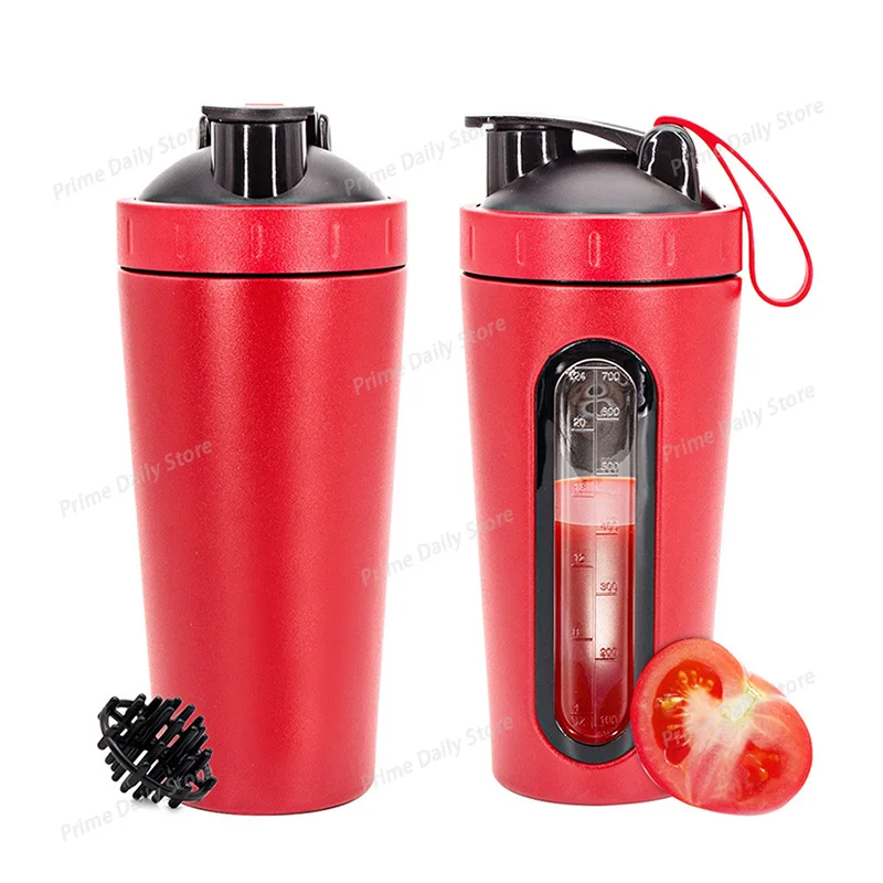 700ML Stainless Steel Sports Shaker with Scale, Outdoor Gym Fitness Mixing Vessel for Protein Powder Drinks