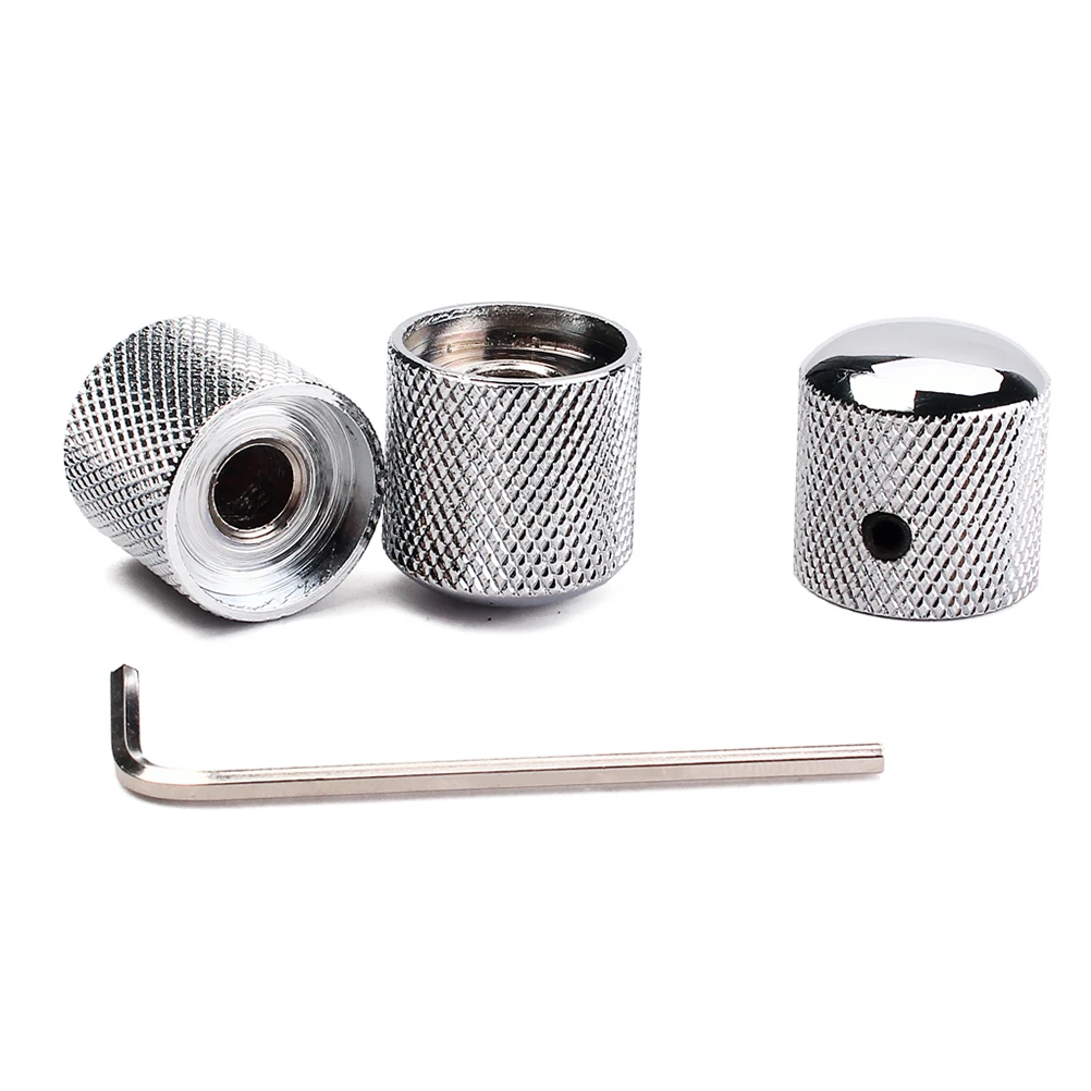 

3pcs Chrome Guitar Control Knob Replacement Dome Tone Volume Bass Cap Durable for Electric Amps Shaft Pots Instrument Parts