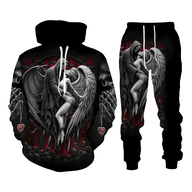 

Skull 3D Print Hoodie Suit Vintage Goth Men Pullover Streetwear Casual Punk Fashion Two Piece Tracksuit Set Oversize Hot-selling