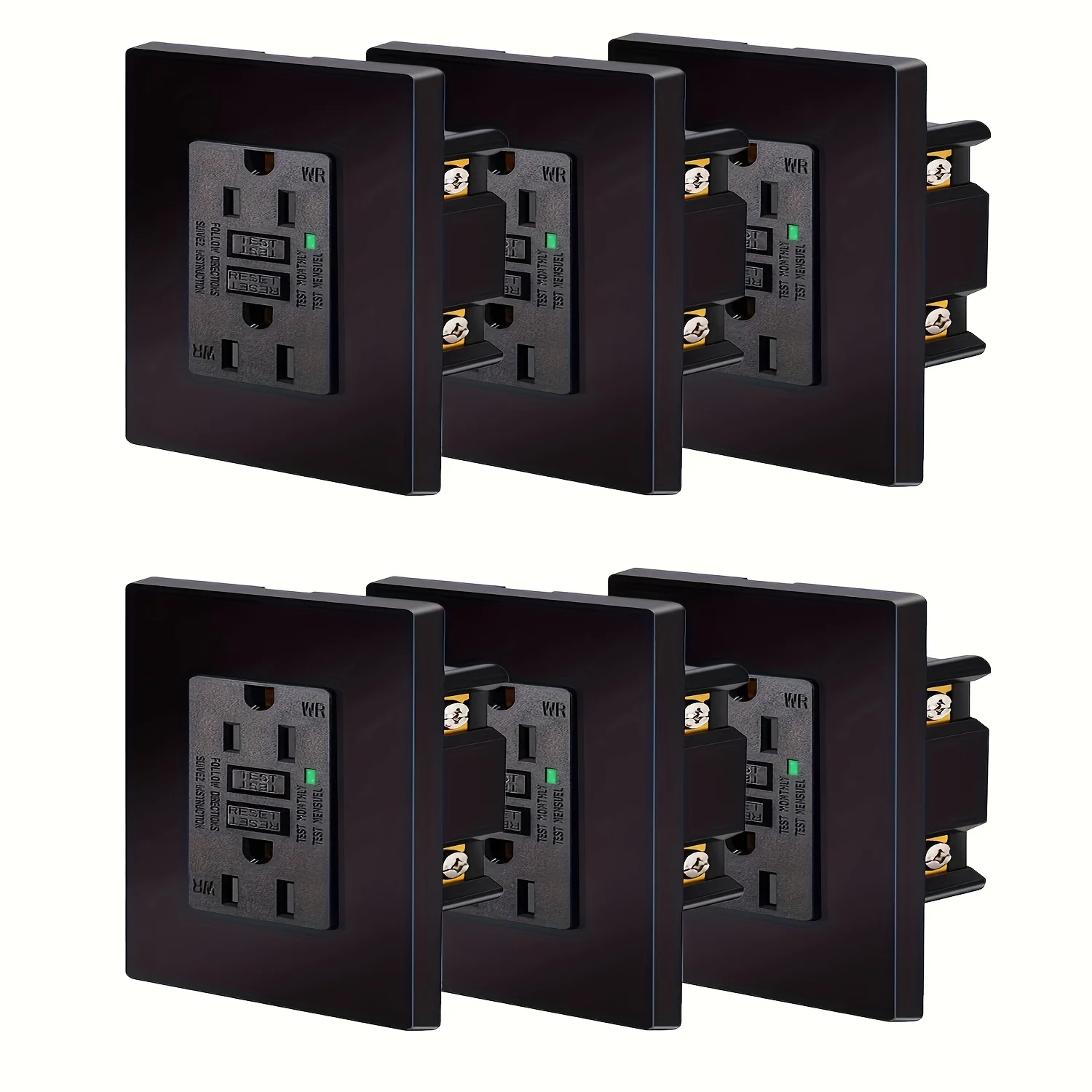 

GFCI Outlet 15Amp 6PK,Black Outlets Receptacles,GFI Electrical Outlet with LED Indicator,Weather Resistant WR, TR