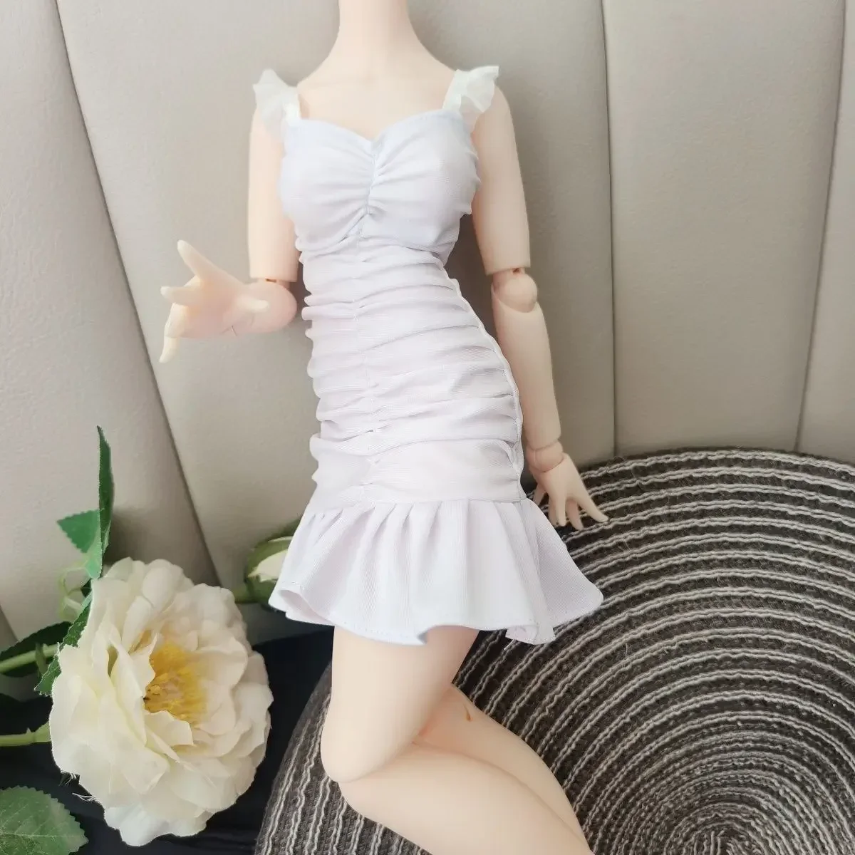 (Customized) Doll's Clothes for 1/4 Imomodoll Doll Ruffle Edge Dress Pleated Slim Fitting Lace White Skirt Toys Doll Accessories