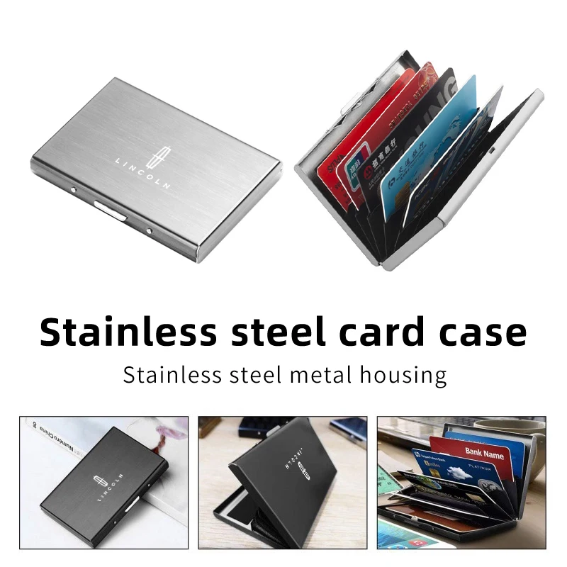 Car Business Stainless Steel Holder Business Card Storage Case For Lincoln Navigator Continental Corsair MKC Nautilus Voyager