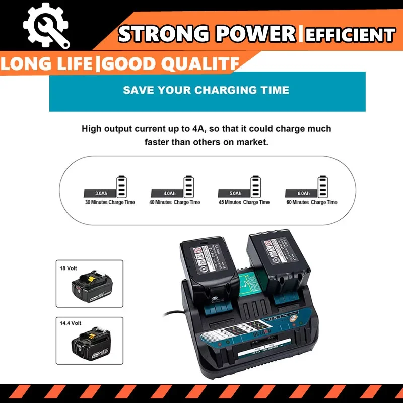 

Newest Double Li-ion Battery Charger 4A Charging Current 14.4V 18V BL1830 Bl1430 DC18RC DC18RA Fast Charging For Makita Tools