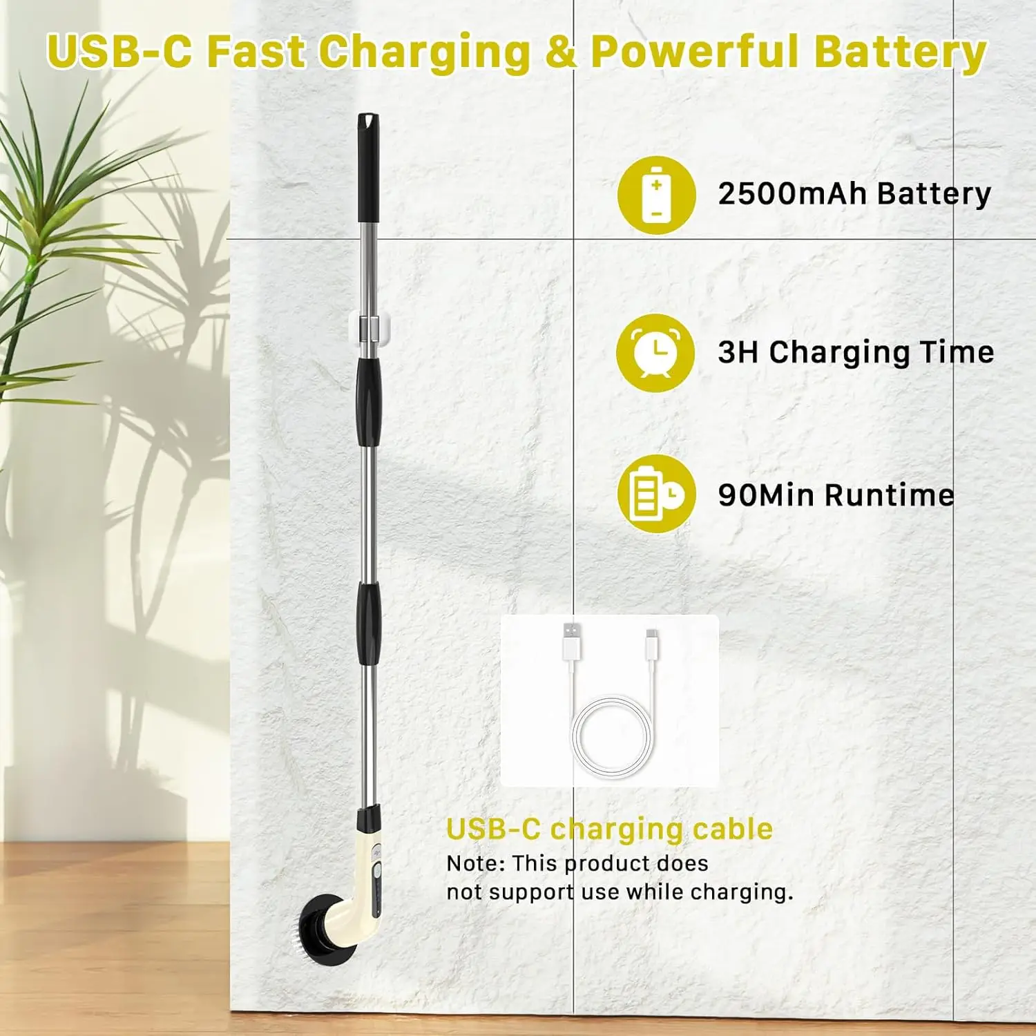 전기 회전 스크러버, 무선 청소 브러시, 7개의 교체 가능한 브러시가 있는 샤워 스크러버, 2단 속도 및 조절 가능한 연장 핸들