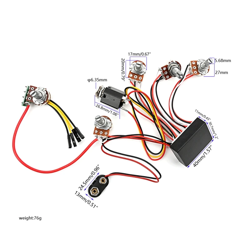 3 Band Active & Passive EQ Equalizers Electric Bass Preamp Circuit Pickup Replacement for Active Bass Pickup Bass Guitar