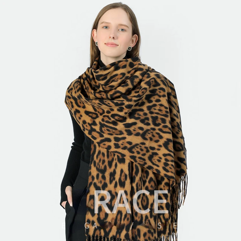 Herfst Winter Dames Sjaal 2024 Nieuwe Luipaardprint Sjaals Kwastjes Comfortabele Mode Verdikte Warme Zebrastrepen Sjaal Vrouwen