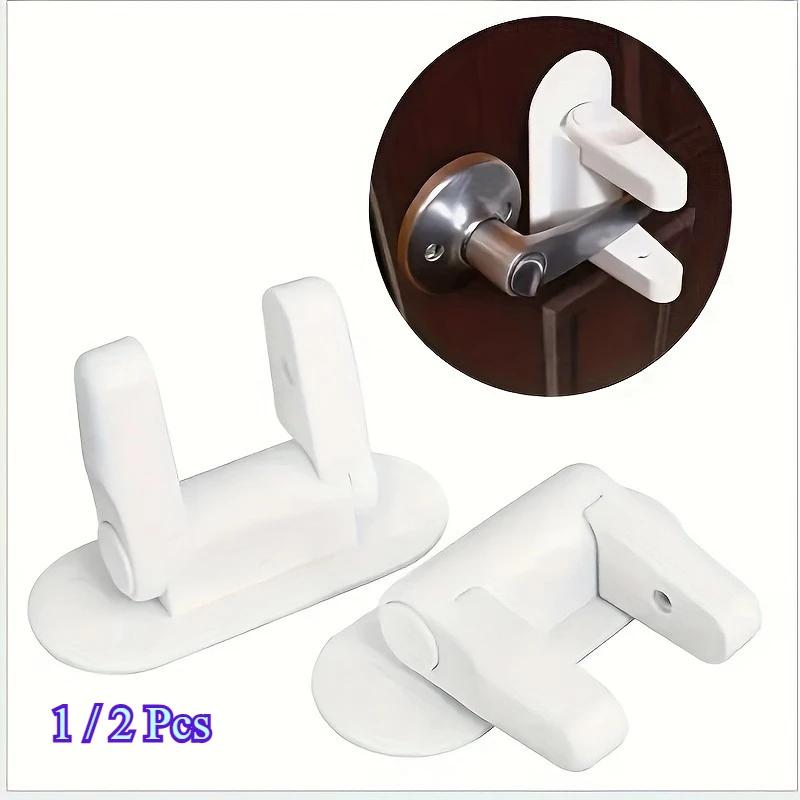 1/2 Pcs White Door Lever Lock for Child Safety, 180° Swivel Baby Proof Handle Lock, Adhesive No Drill for Bedroom Kitchen Drawer