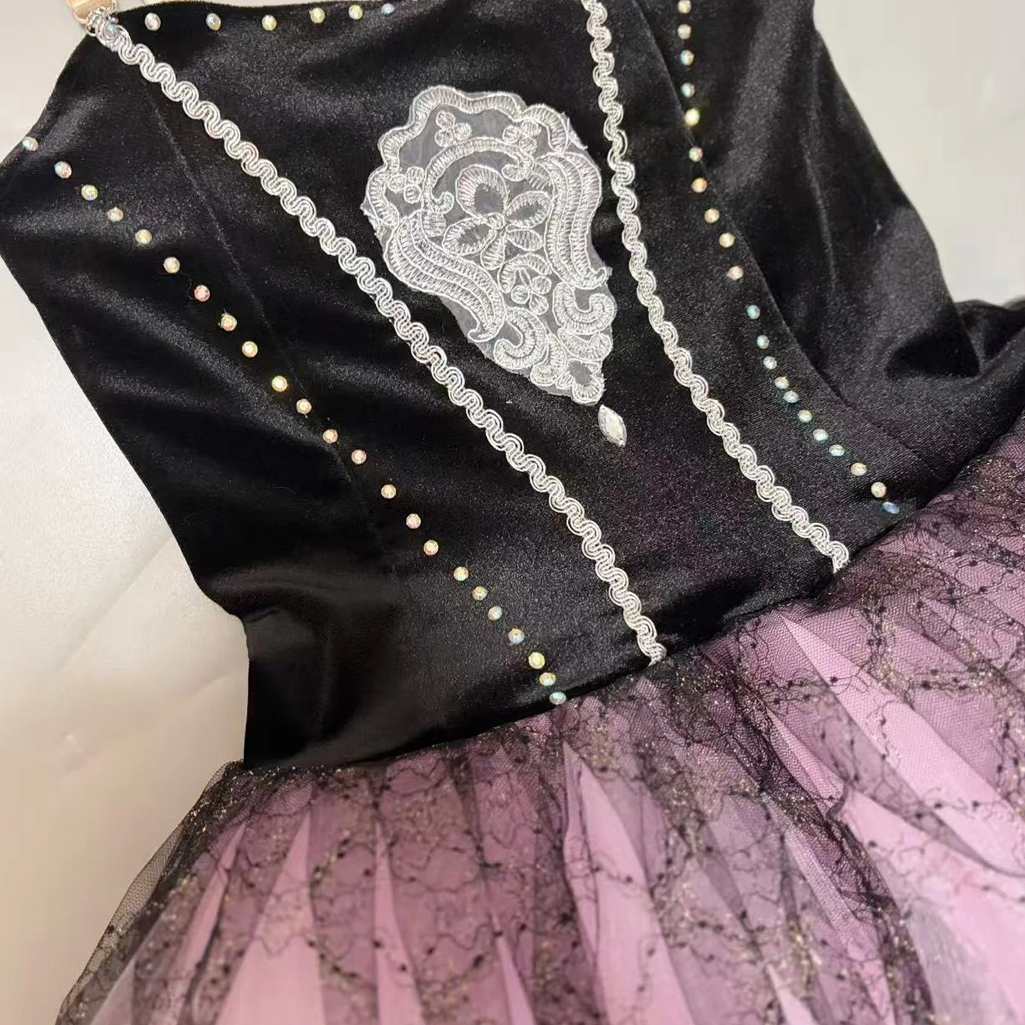 Girls Black Pink Ballet Tutu Dress Long Romantic Tutu Kids Ballerina Dance Costume Stage Performance Contemporary Outfit