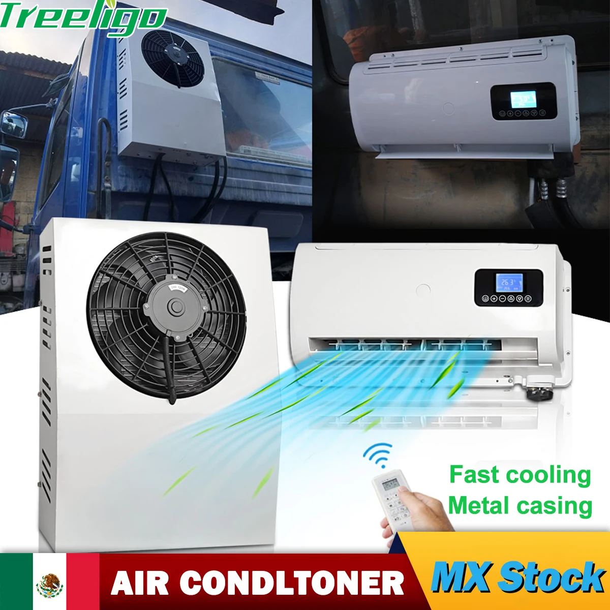 

Treeligo 12V/24V Truck Split Air Conditioner Electric Parking Cooler AC Unit for Tractor Cab Truck Camper Van Caravan Motor home