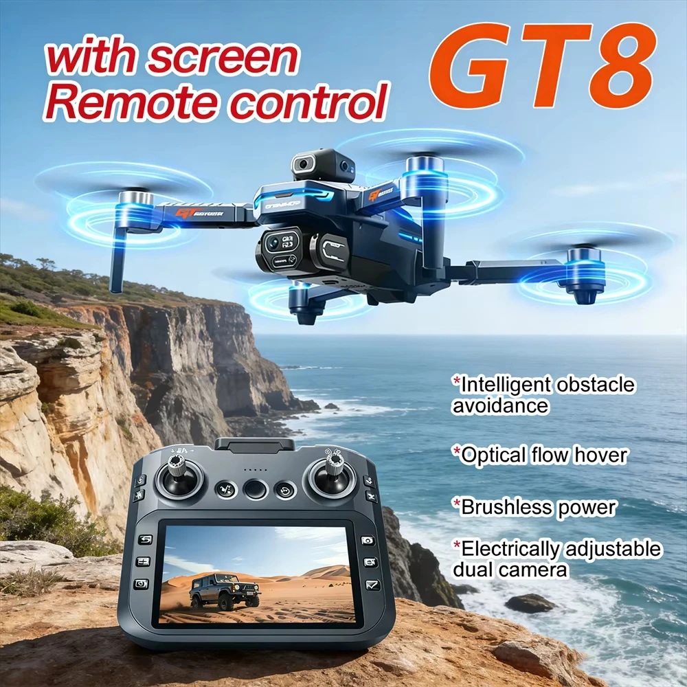 

Дрон GT8 2026 с камерой 6K HD, обходом препятствий, аэрофотосъемкой, бесщеточный, со складным экраном, радиоуправляемый, четырехосный