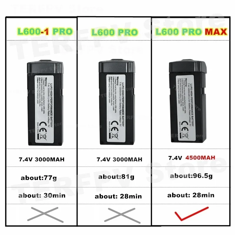 7.4v 4500mah LI-PO 배터리 L600 Pro Max 드론 배터리 예비 부품 프로펠러 액세서리 L600 PRO MAX 배터리
