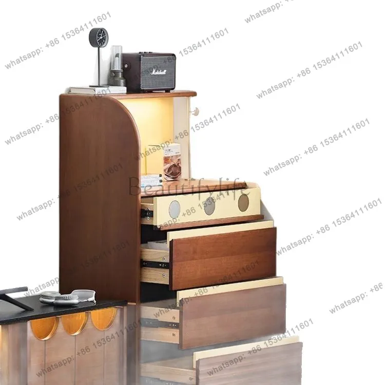 Retro light luxury high-end four-chest cabinet living room against the wall medieval solid wood bedroom drawer cabinet