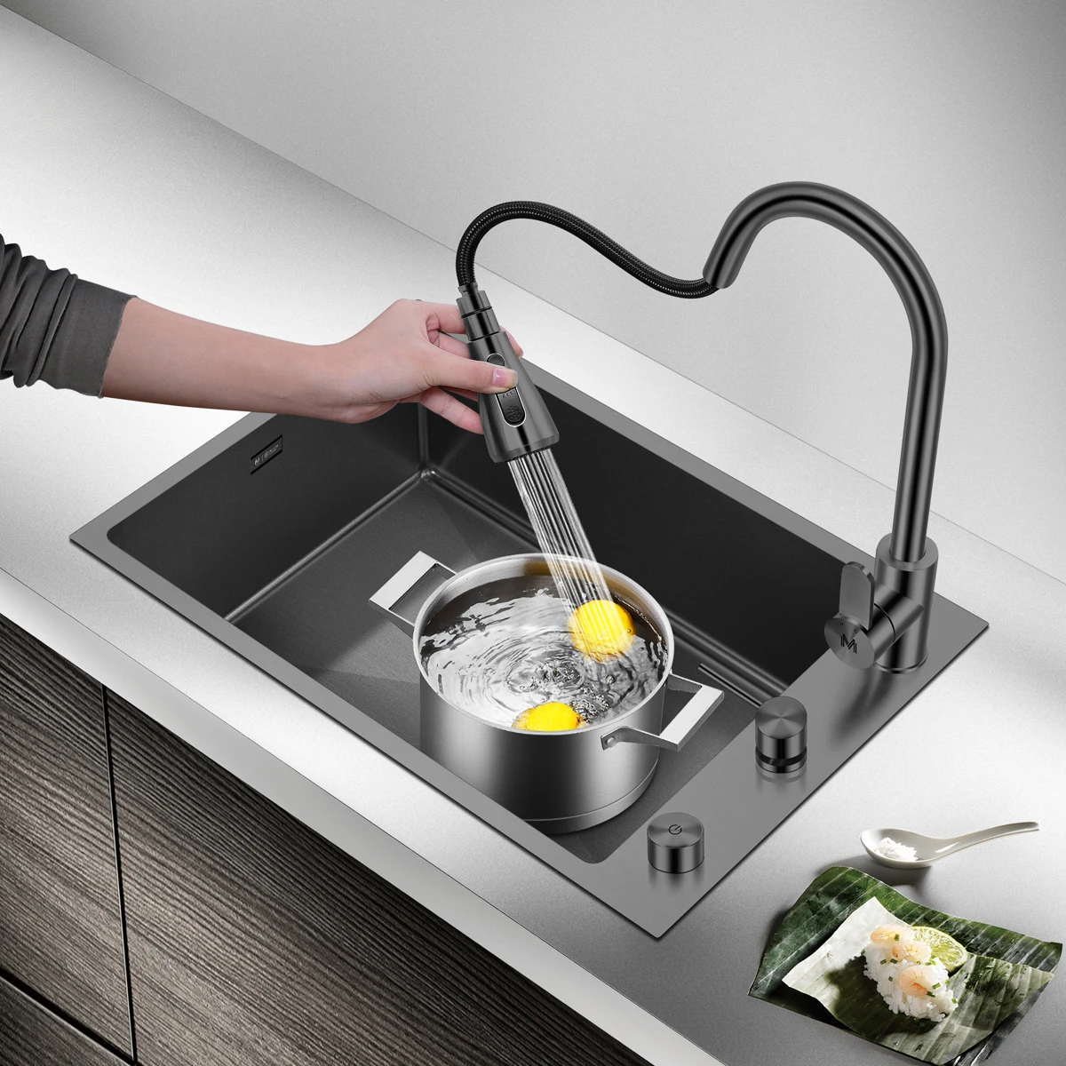 Nano-black gold steel stainless steel sink kitchen sink large single trough bottom plate