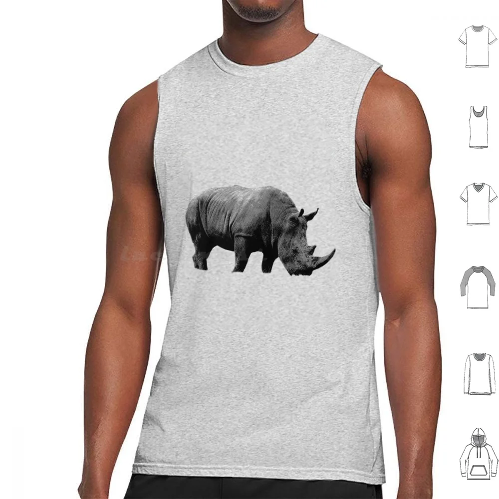 Grazing Rhinoceros. Wildlife Digital Engraving Image Tank Tops Vest Sleeveless Rhino Rhinoceros Image Rhino Image Rhinoceros