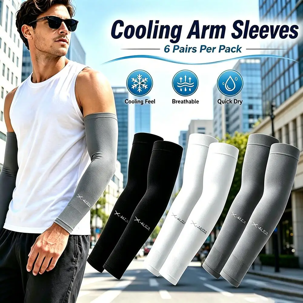 

6Pairs Cooling Arm Sleeves, Lightweight, breathable and cooling arm sleeves with high elasticity, ideal for cycling and fishing.