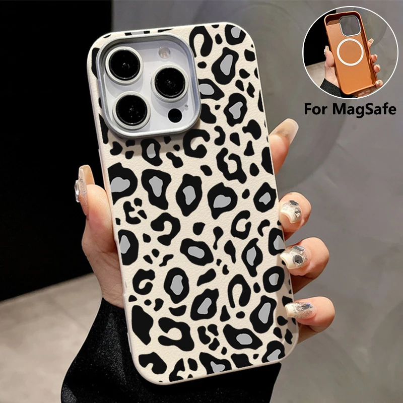 Für Magsafe Magnetische TPU Leopard Print Telefon Fall Für iPhone 16 15 Pro Max 16 Plus 12 13 Pro 11 14 stoßfest Leder Soft Cover