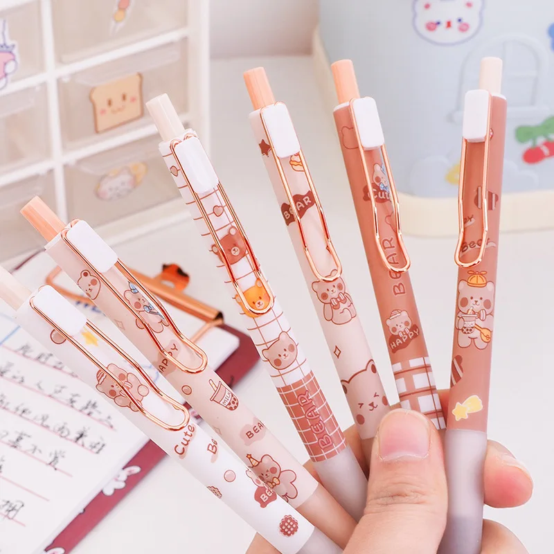 6Pcs/Pack Cute bear Gel Pen animal Pen for School Writing Cute Neutral Pen Office Supplies kids Stationery gift