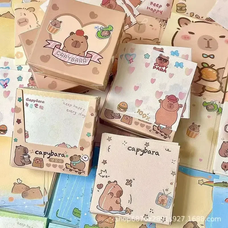 2026 New Box of 200 message papers Cartoon Capybara Cute notebook no stickiness sticky note student Handbook material paper Gift