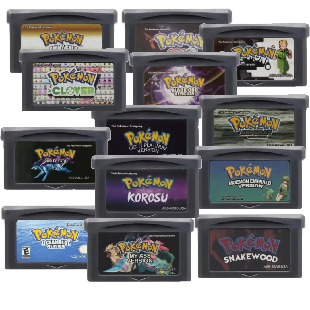 Cartucho de Juego Pokémon para GBA, Tarjeta de Consola de Videojuegos de 32 Bits, AshGray Liquid Crystal Light Platinum Moemon Emerald, Idioma Inglés